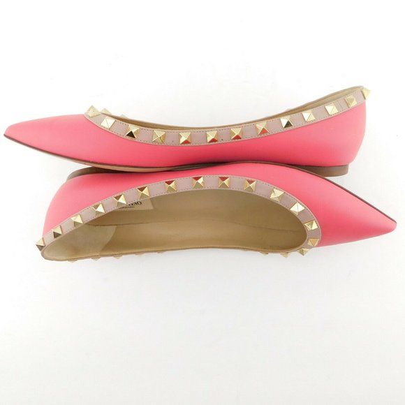 VALENTINO Rockstud Rose Pink Leather Studded Ballerina Flats 39 - Picture 5 of 10